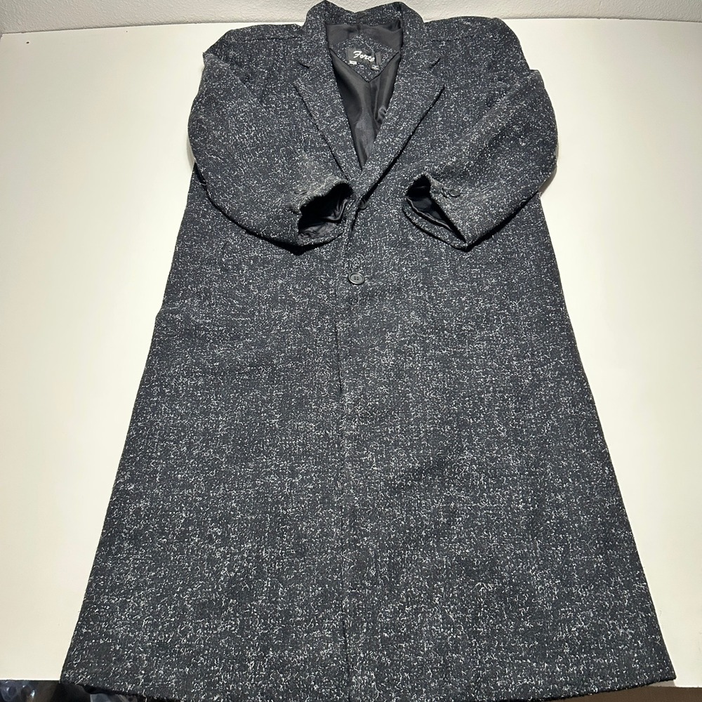Vintage Forte Charcoal Salt and Pepper Long Wool Overcoat USA Made Mens Medium